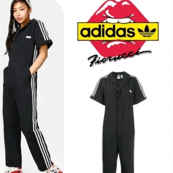 Adidas x Fiorucci Women's Black Short-Sleeve Track Jumpsuit - Picture 6 of 6